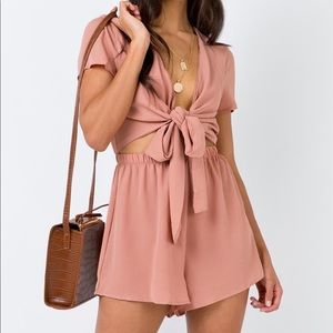 Blush tie front romper